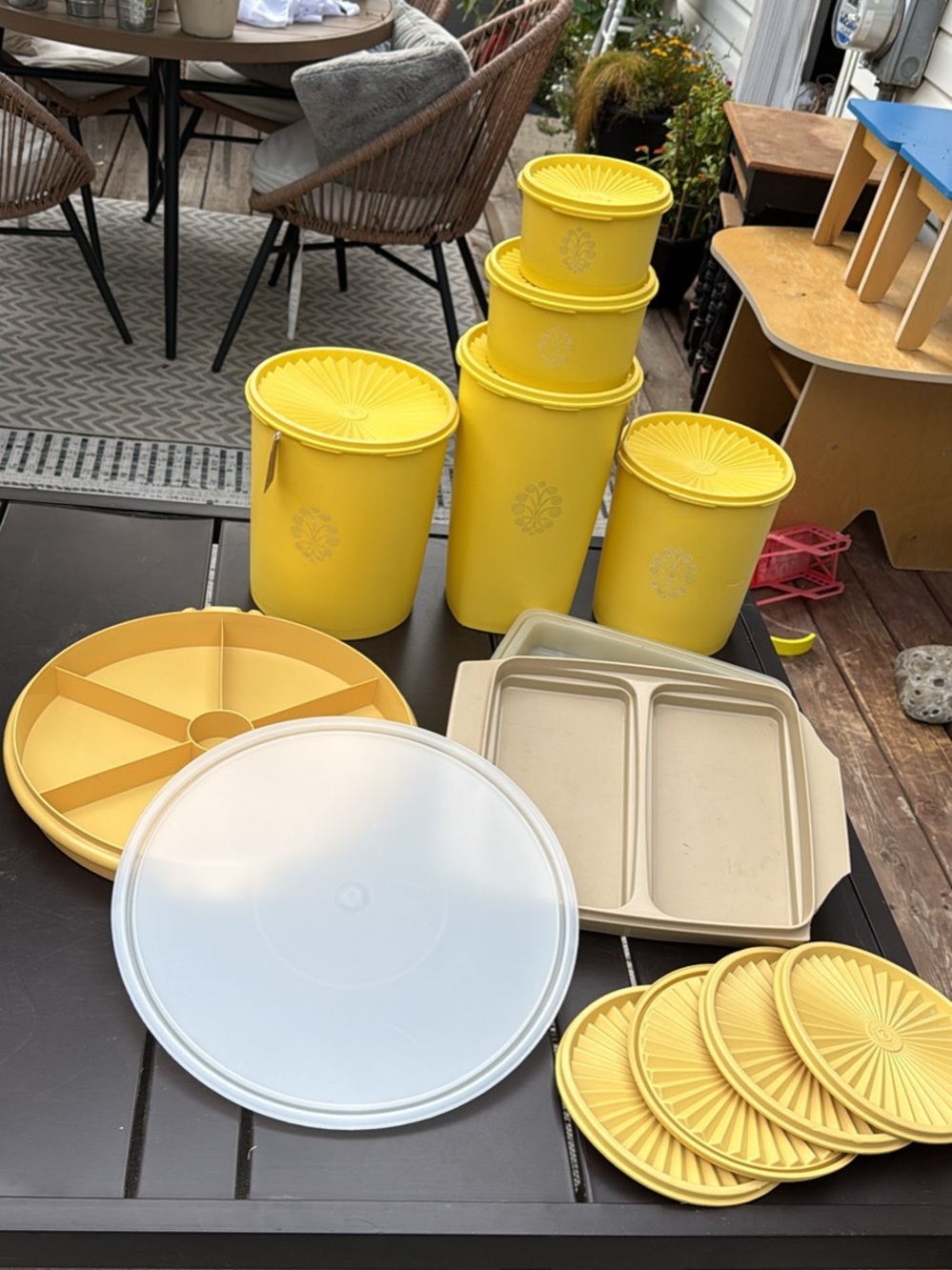 Yellow Plastic Kitchen Storage Canister Set - Stackable Lids